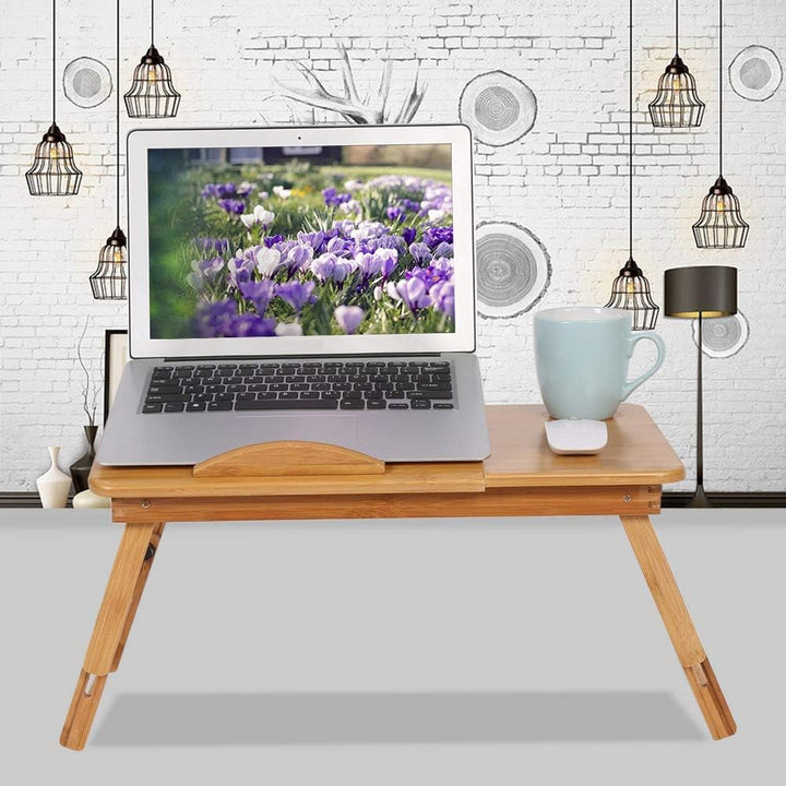 Laptop-Tisch aus Bambus, klappbar, tragbar, Bett, Computer, verstellbar, mit Schublade, Schreibtisch