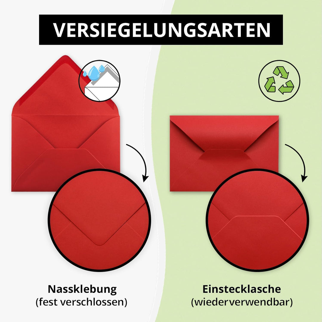 150 Brief-Umschläge - Rot - DIN C6-114 x 162 mm - Kuverts mit Nassklebung ohne Fenster für Gruss-Kar