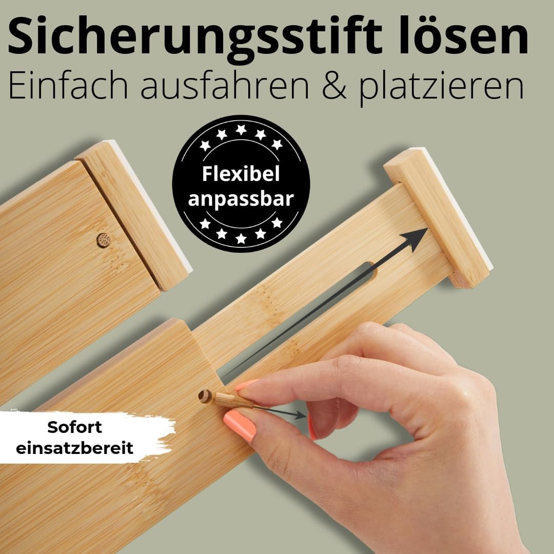 29-38 cm Schubladentrenner verstellbar aus Bambus – Schubladen Organizer Holz & Schubladenteiler für