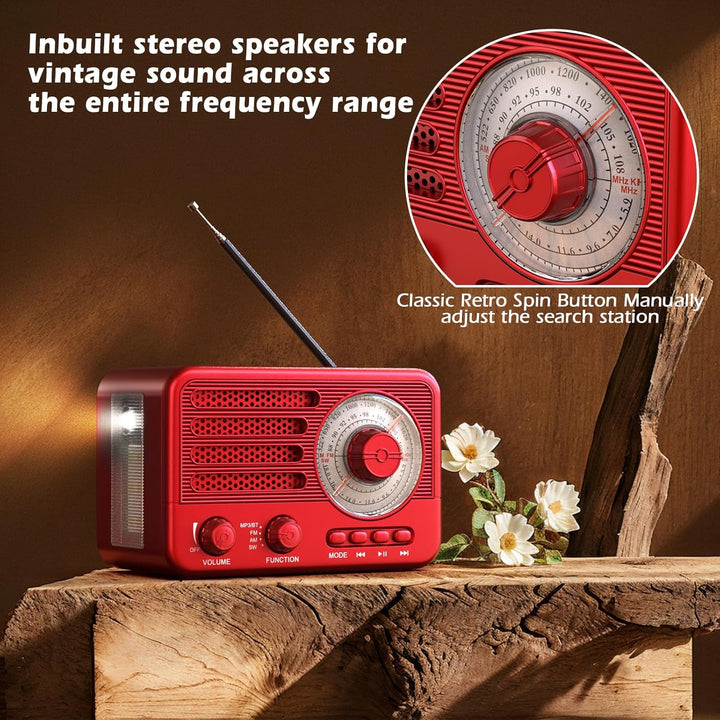 Retro Transistor Radio, Battery Operated AM FM SW Radio, Small Rechargeable Portable with 1800mAh Li
