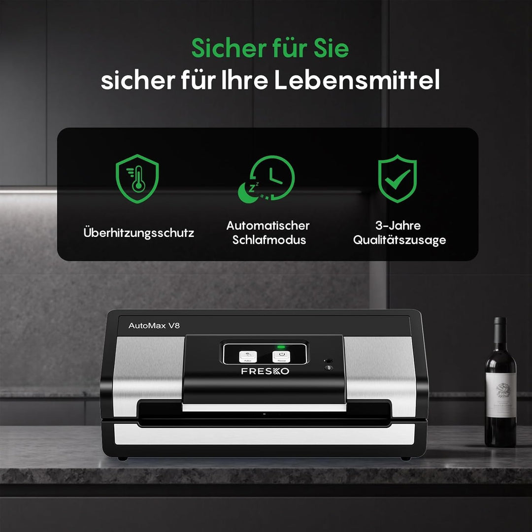FRESKO Automatische Vakuumiergerät, Absaugleistung 18 L/Min, Einhand-Bedienung Vakuumierer, Trocken/