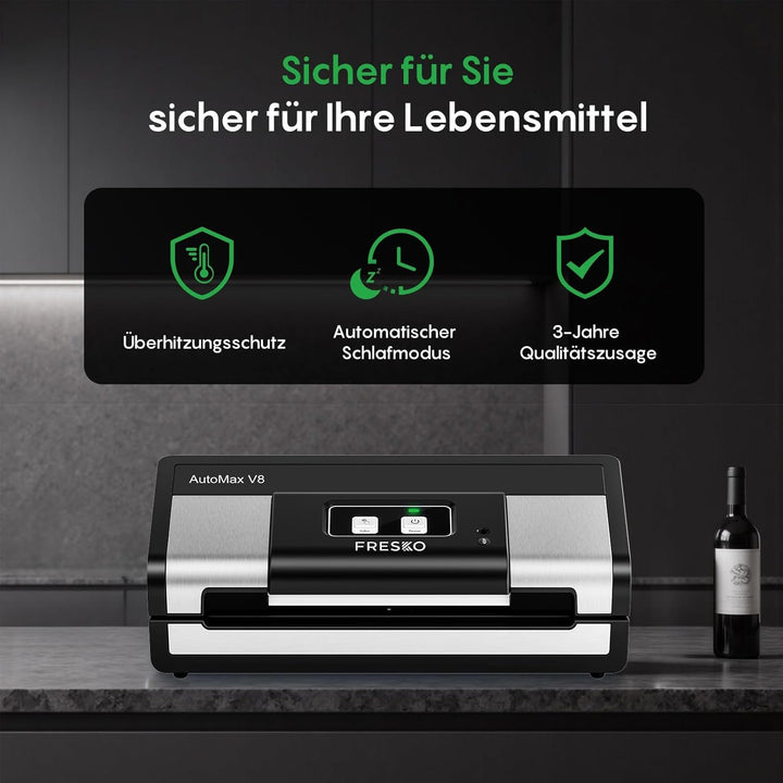 FRESKO Automatische Vakuumiergerät, Absaugleistung 18 L/Min, Einhand-Bedienung Vakuumierer, Trocken/