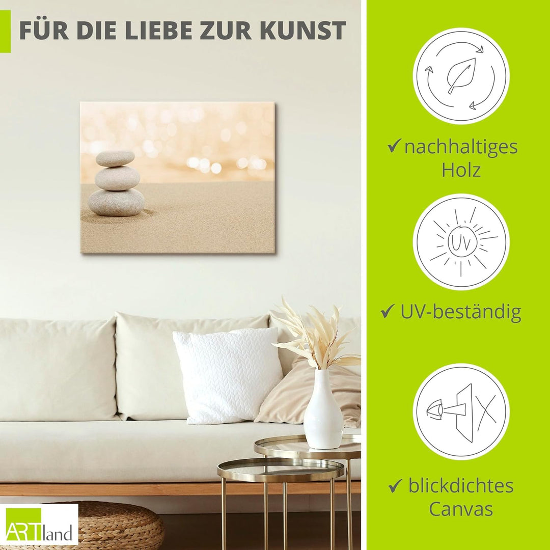 ARTland Leinwandbilder Wandbild Bild Leinwand 70x50 cm Asien Zen Wellness Spa Wasser Sand Steine R2P