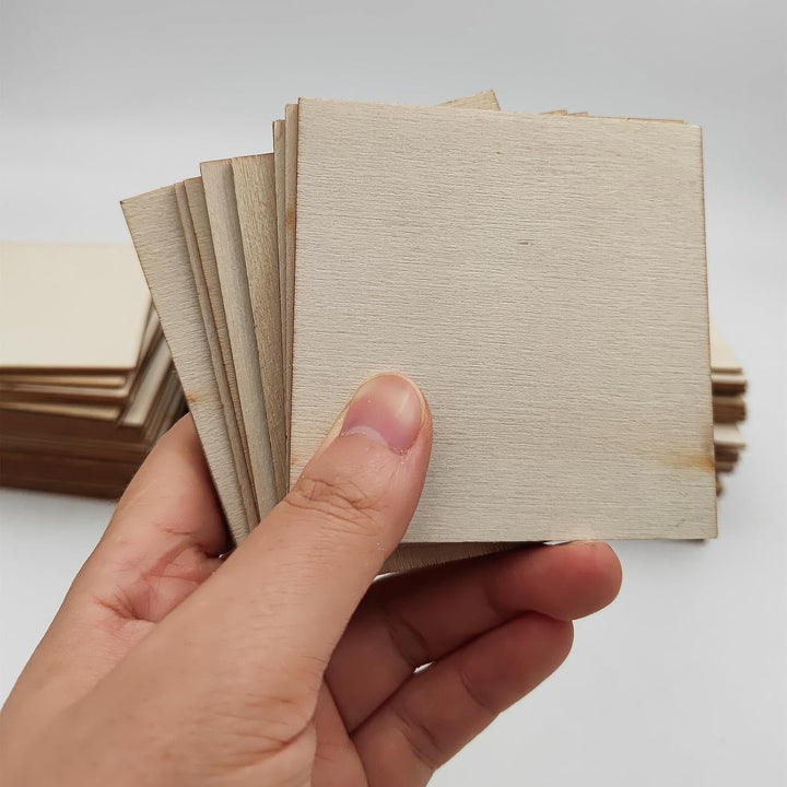 100 Stück unfertige Sperrholzblätter, 7,5 x 7,5 x 0,2 cm, quadratische Holzblätter, Blanko-Holzblätt