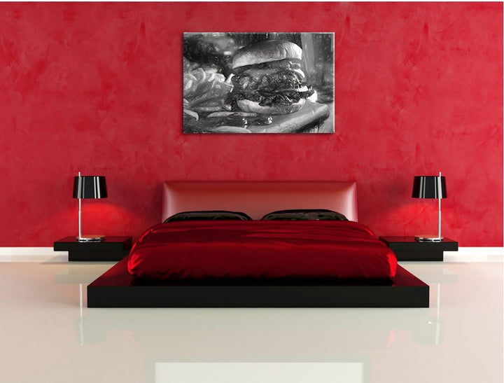 Pixxprint Saftiger Chili Cheese Burger als Leinwandbild/Grösse: 100x70 / Wandbild/Kunstdruck/fertig