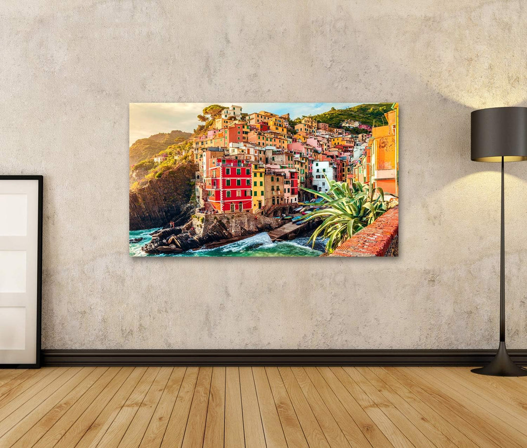 islandburner Bild auf Leinwand Riomaggiore Bei Sonnenuntergang Nationalpark Cinque Terre Ligurien La