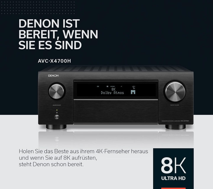 Denon AVC-X4700H 9.2-Kanal AV-Verstärker, Hifi Verstärker, Alexa kompatibel, 8 HDMI Eingänge und 3 A