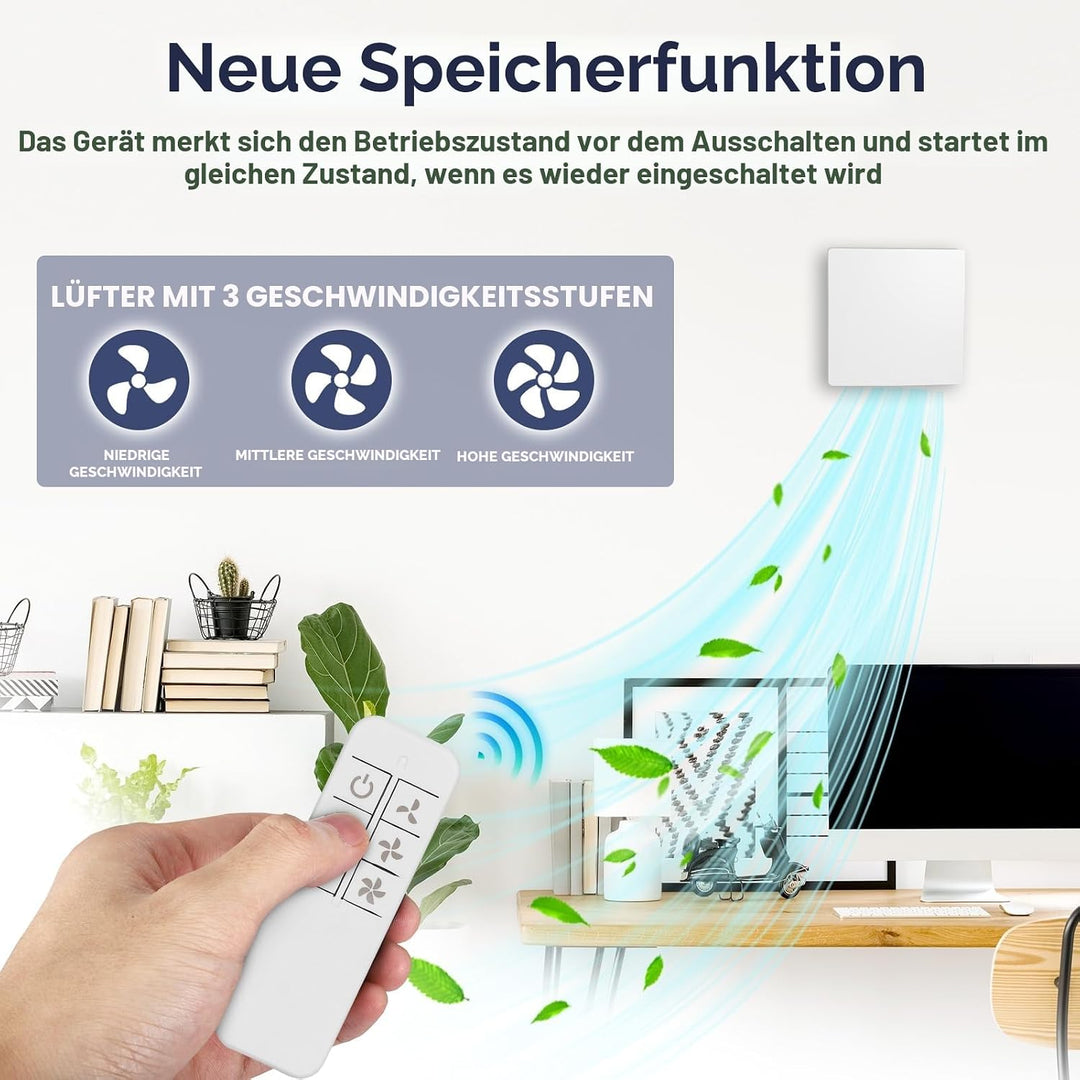 Badlüfter 100mm mit Fernbedienung, Bidirektional, 3 Geschwindigkeiten, 30db Leiser Betrieb, Wandvent