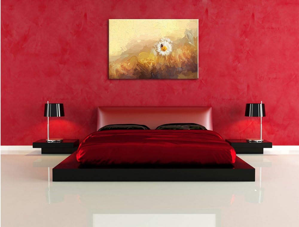 Pixxprint Gänseblümchen Marienkäfer als Leinwandbild/Grösse: 100x70 cm/Wandbild/Kunstdruck/fertig be
