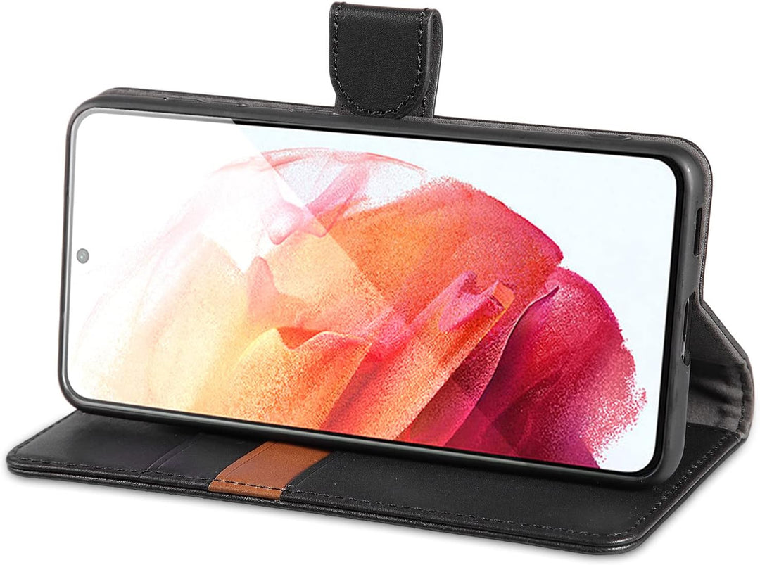 LENSUN Echtleder Hülle für Samsung Galaxy S21, Handyhülle [Echtes Leder] [Magnetverschluss] [RFID Sc