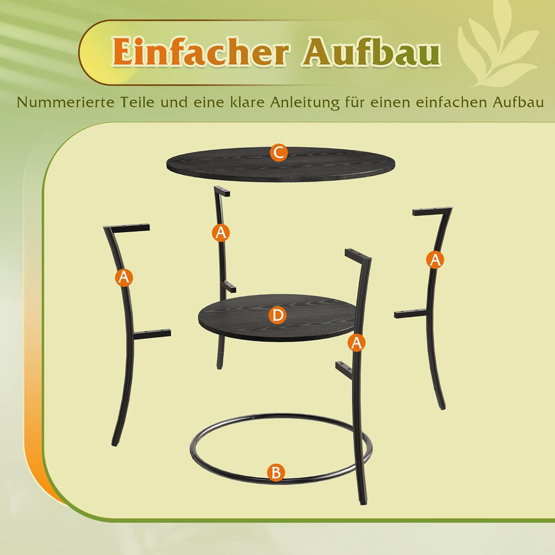 WLIVE Runder Beistelltisch Schwarz, Couchtisch Schwarz mit Holzwerkstoff, Metallrahmen, Industrie-De