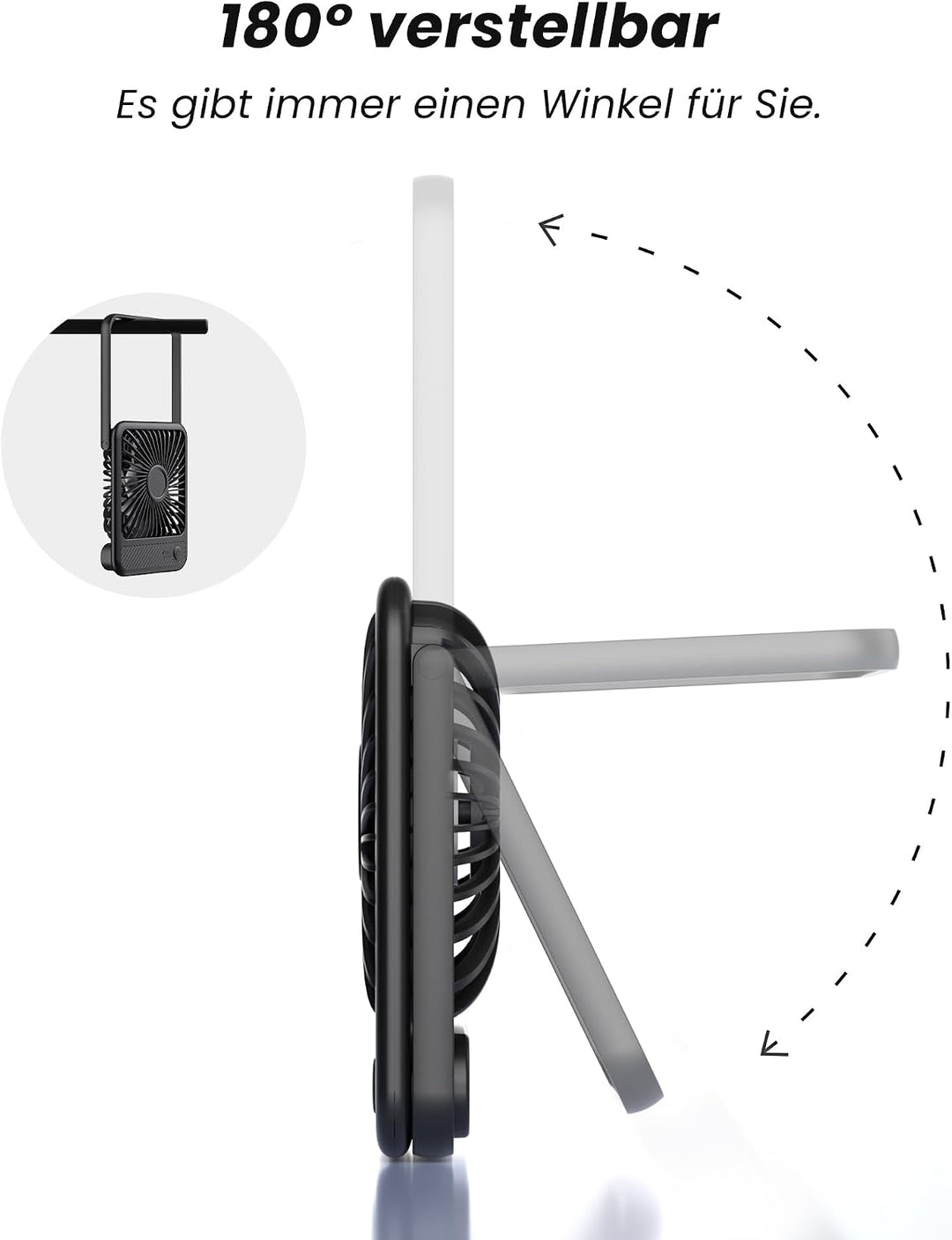Koonie USB Tischventilator, Mini Tischventilator, 3 Geschwindigkeiten & 180°Einstellbar, Ruhig-35dB,