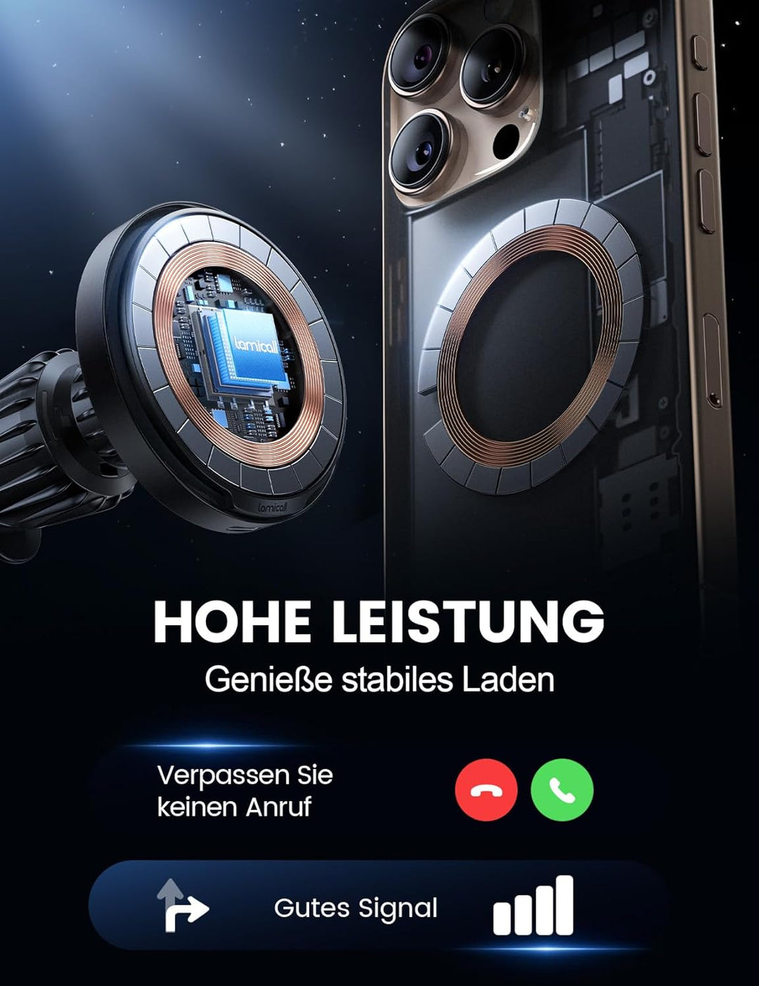 Lamicall 15W Handyhalterung Auto für Magsafe Autohalterung mit Ladefunktion - [Schnell & Sicher] Kfz