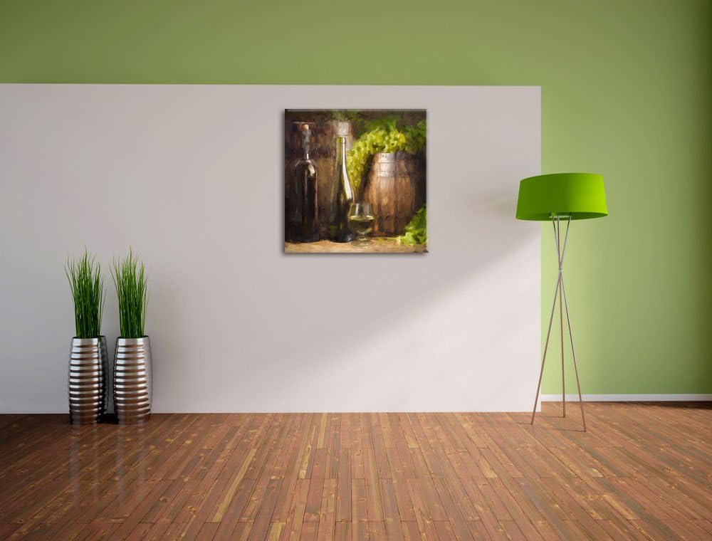 Pixxprint Fässer mit Weintrauben und Wein als Leinwandbild/Grösse: 70x70 cm/Wandbild/Kunstdruck/fert