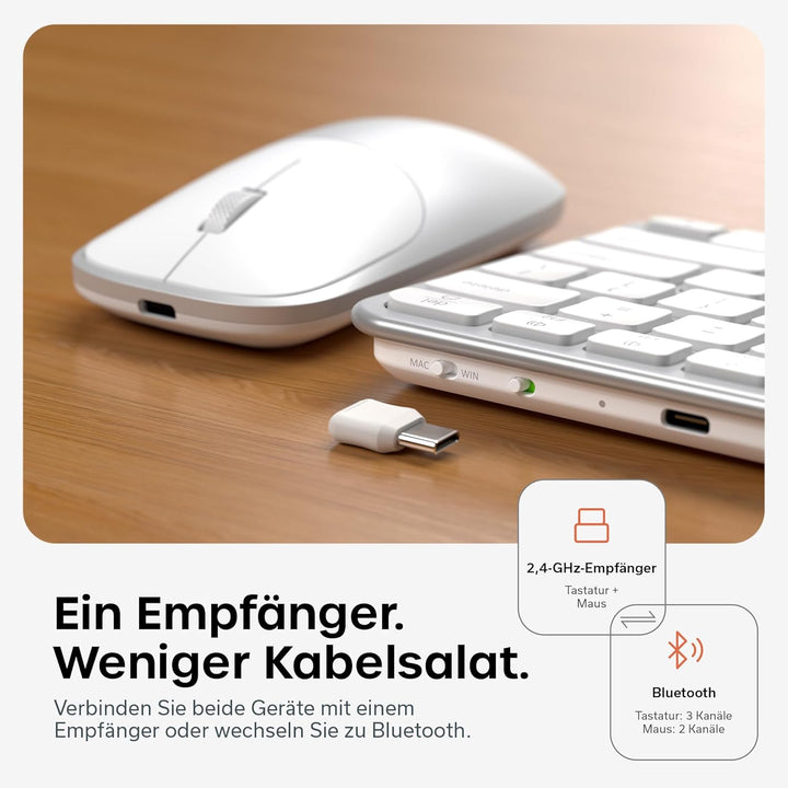 SATECHI Kabelloses Tastatur- &amp; Maus-Set Slim CEX1, Bluetooth Multi-Geräte, mit USB-C-Empfänger, 𝗨𝗦-𝗘