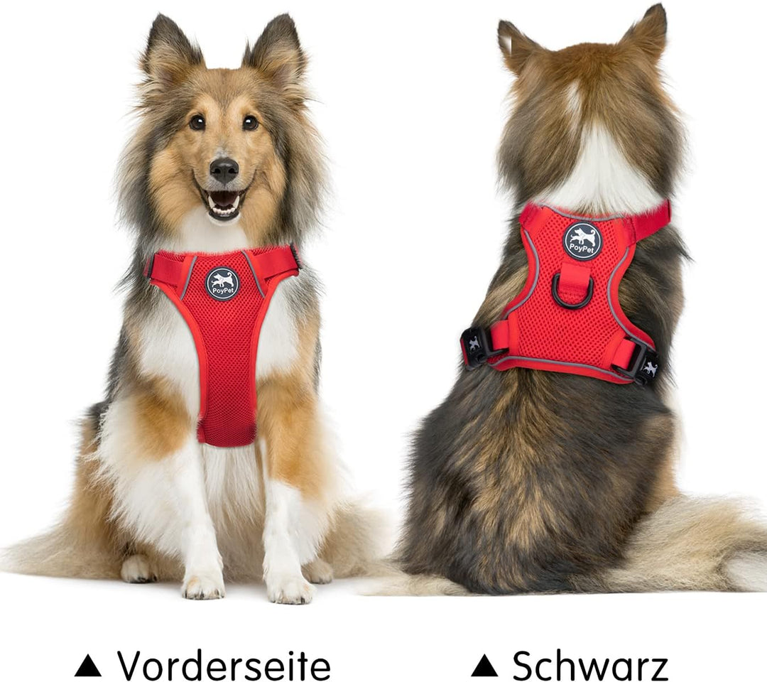 PoyPet Reflektierendes, weiches, atmungsaktives Hundegeschirr aus Mesh, erstickungsfreie, doppelt ge