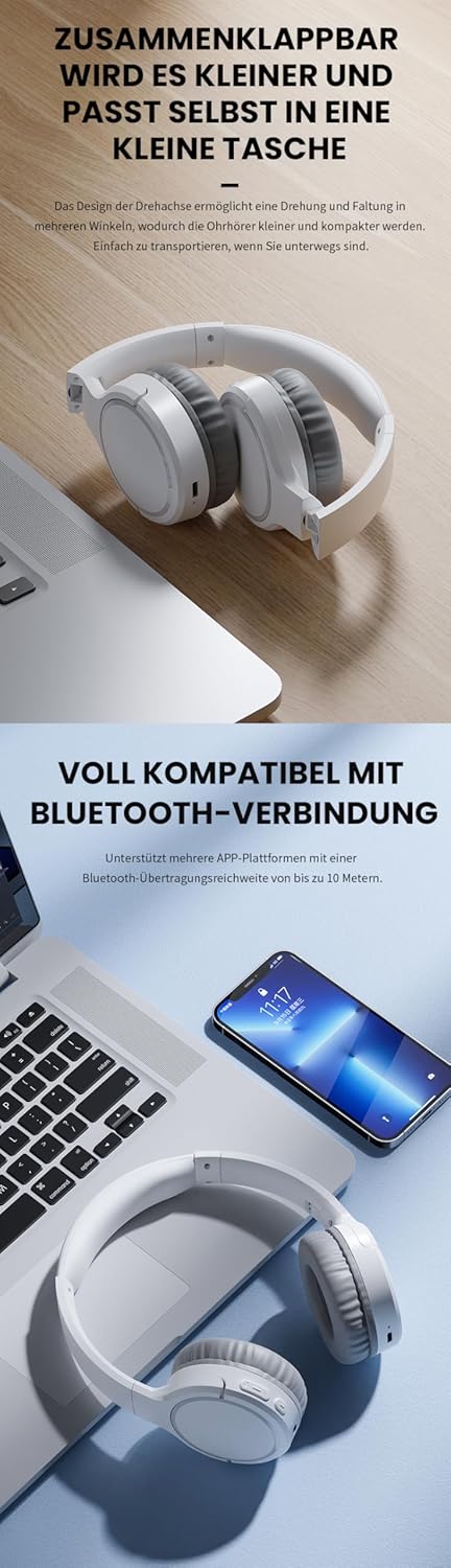KO-Star BT-1700 Bluetooth Over-Ear Kopfhörer – BT 5.2, 40 mm Treiber, AUX & kabellos, Mikrofon, falt