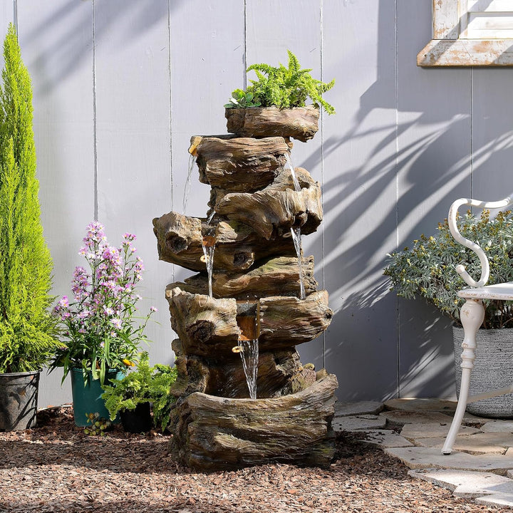 Sunlinua 103 cm H 4-stufiger Gartenbrunnen im Felsen-Look mit LED, Wasserfall und Springbrunnen für
