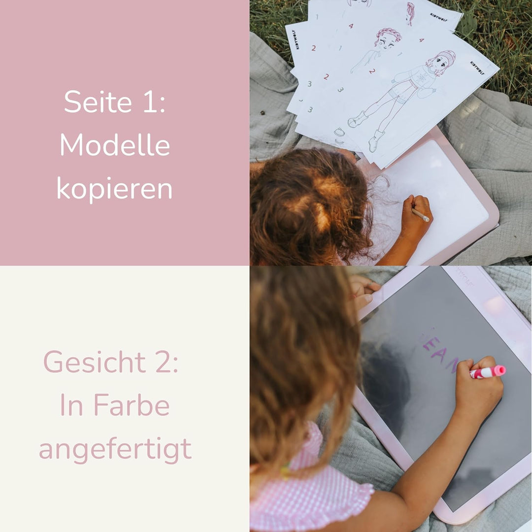 KIDYWOLF - KIDYDRAW PRO FASHION - Leuchttisch Kinder & Modedesign Set - LED Zeichentafel Wiederaufla