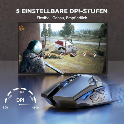 TECKNET Kabellose Gaming Maus, Raptor 2.4G Spieletauglichen Wireless Gamer Maus 8 Tasten, 4800 DPI,