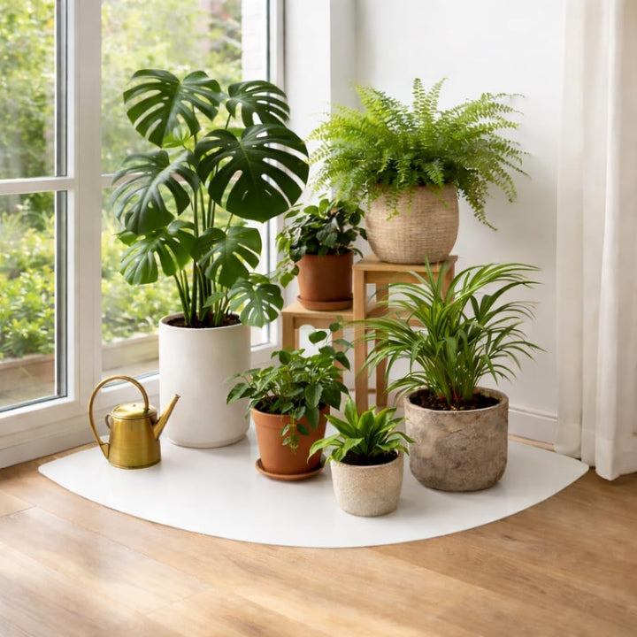Glas-Bodenplatte Viertelkreis – Sicherheitsglas für Kaminofen, Ecktisch & Wohnbereich, Blumenecke We