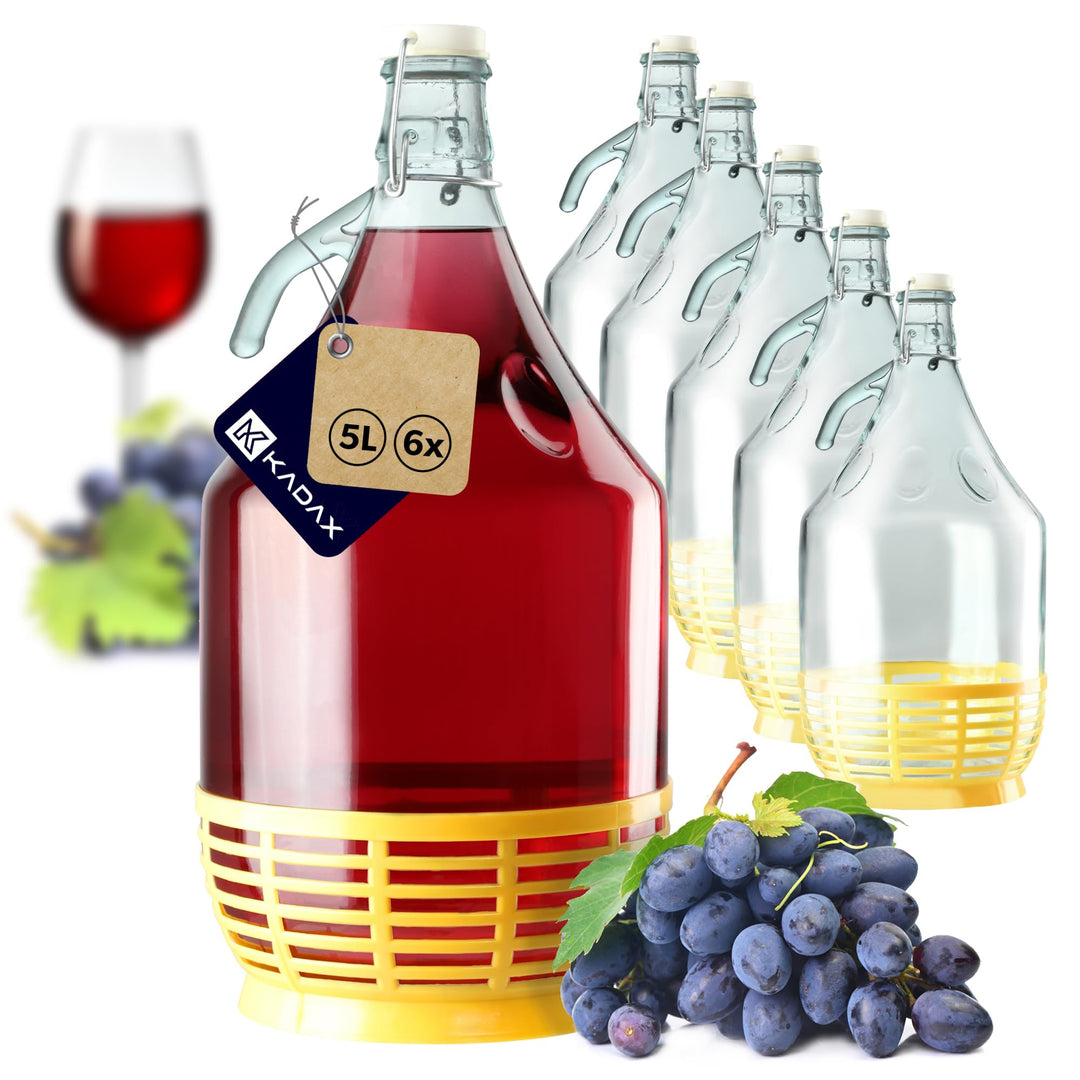 KADAX Weinballon 5L, Glasballon für Wein 6 stück, Weinfass aus glas, Gärballon, Fass für Wein aus Gl