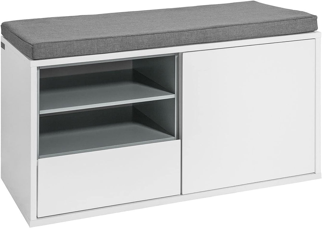 SoBuy FSR37-W Sitzbank mit Sitzkissen Schuhschrank Garderobenbank Bettbank weiss BHT ca: 80x46x35cm
