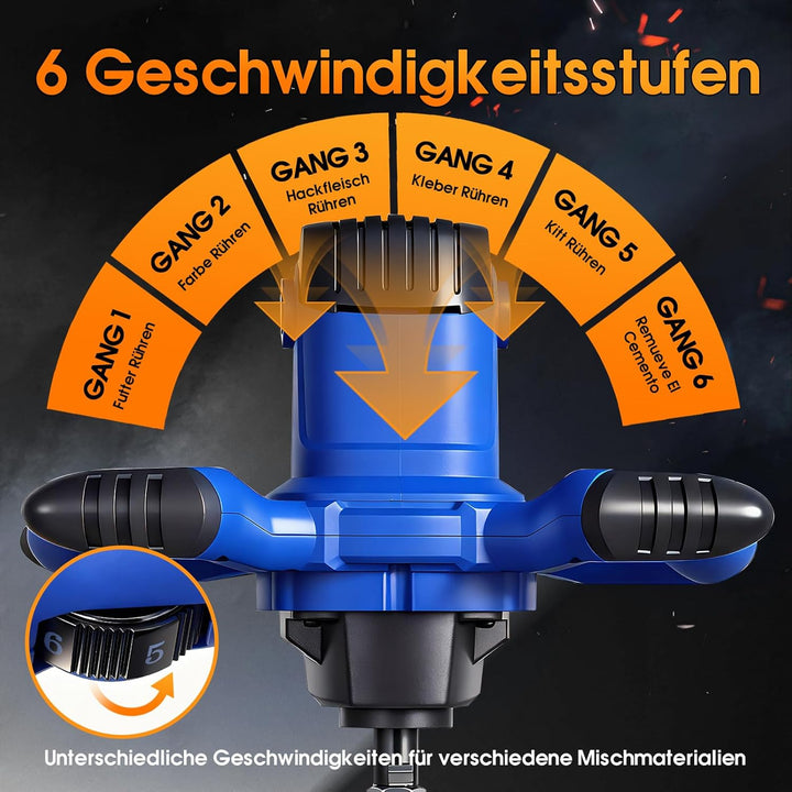 RITHRY Quirl Mörtelrührer, Rührwerk 3500W Mörtelrührer Farbrührer with 6 Speed Drehzahlelektronik, 0