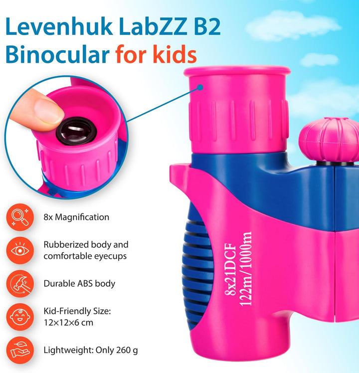 Levenhuk LabZZ B2 Flamingo Kompakt-Fernglas für Kinder, Farbe Pink, Flamingo