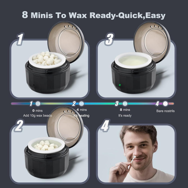 Nose Waxing Kit for Men and Women, Nose Ear Hair Wax Kit with 100g Wax, 40 Sticks, USB Fast Heat, Sm