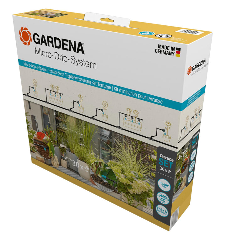 Gardena Micro-Drip-System Tropfbewässerung Set Terrasse (30 Pflanzen): Starter-Set sofort einsatzber