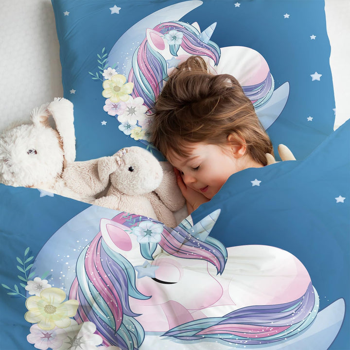 Caregchrisj Einhorn-Bettbezug 90 x 190 cm, für Kinder, Mädchen, Bettwäsche aus Mikrofaser mit Reissv