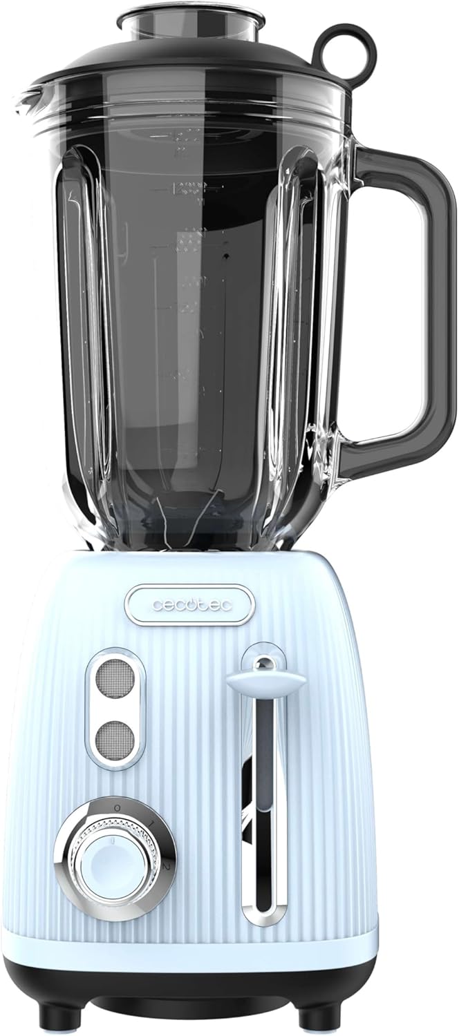 Cecotec Standmixer Retro Power Black Titanium RetroBlue, 1200 W maximale Leistung, 1,5 L Glasbehälte