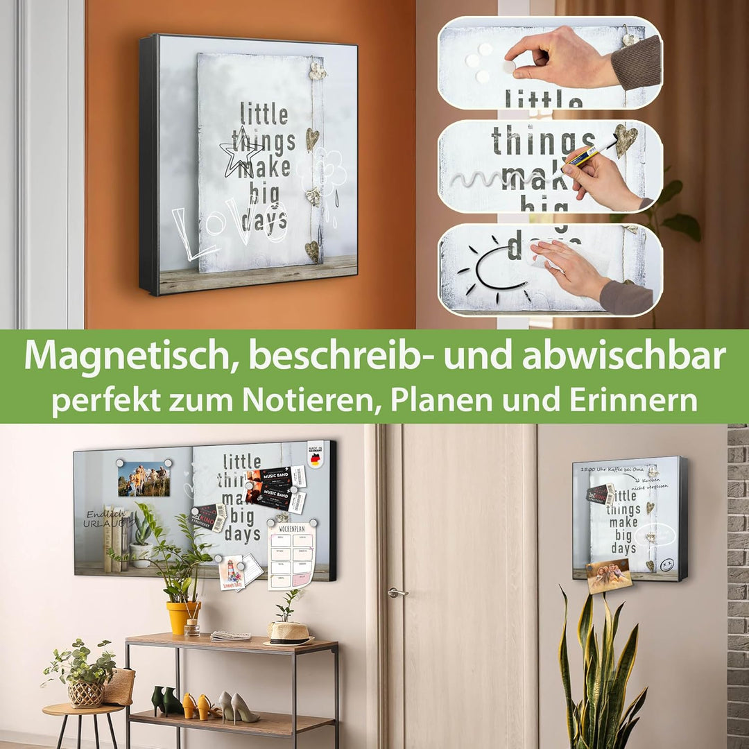banjado® Grosser Schlüsselkasten Glas/Schlüsselbox 30cm x 30cm mit 50 Haken - Motiv Little Things/Sc