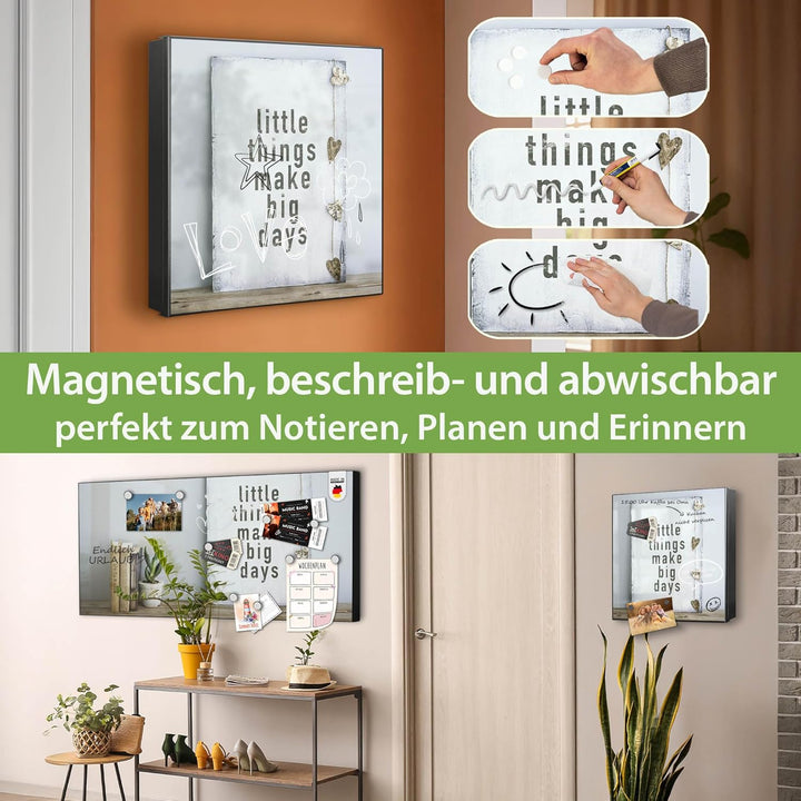 banjado® Grosser Schlüsselkasten Glas/Schlüsselbox 30cm x 30cm mit 50 Haken - Motiv Little Things/Sc