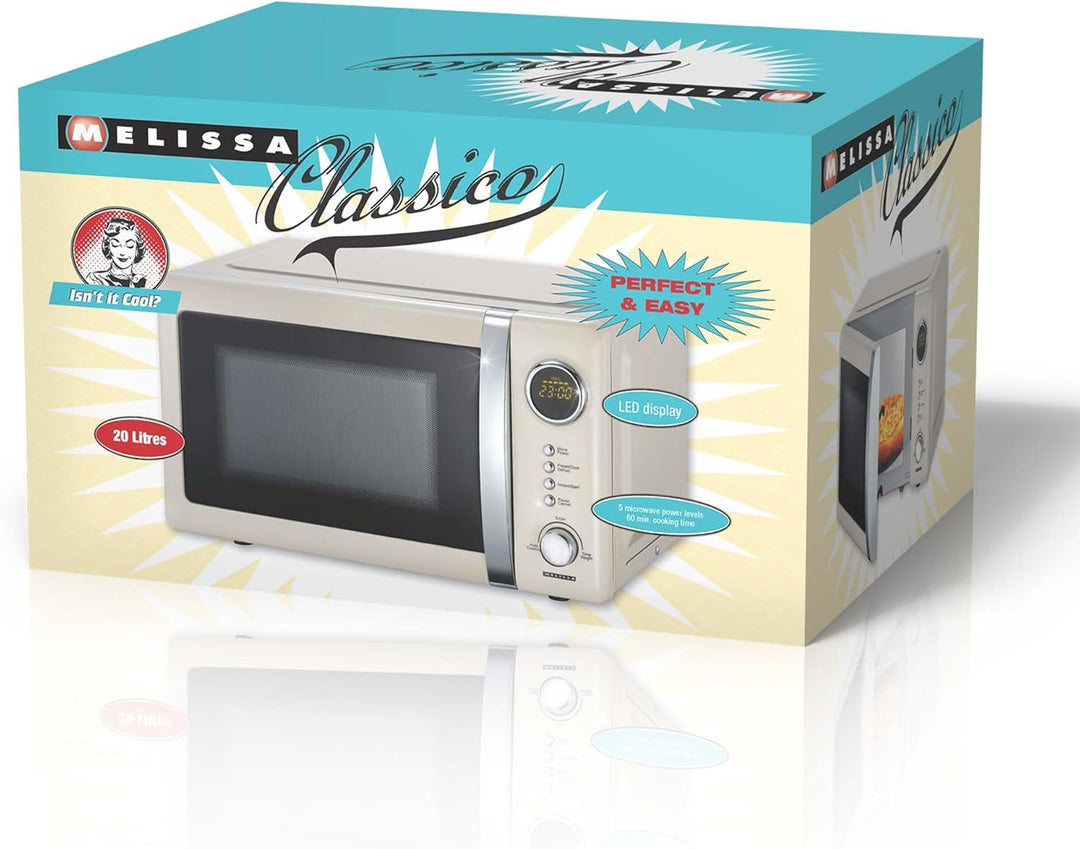 MELISSA 16330128 Retro Mikrowelle/1000 Watt/23 Liter Garraum,Design Mikrowelle mit Grill/Creme Farbe