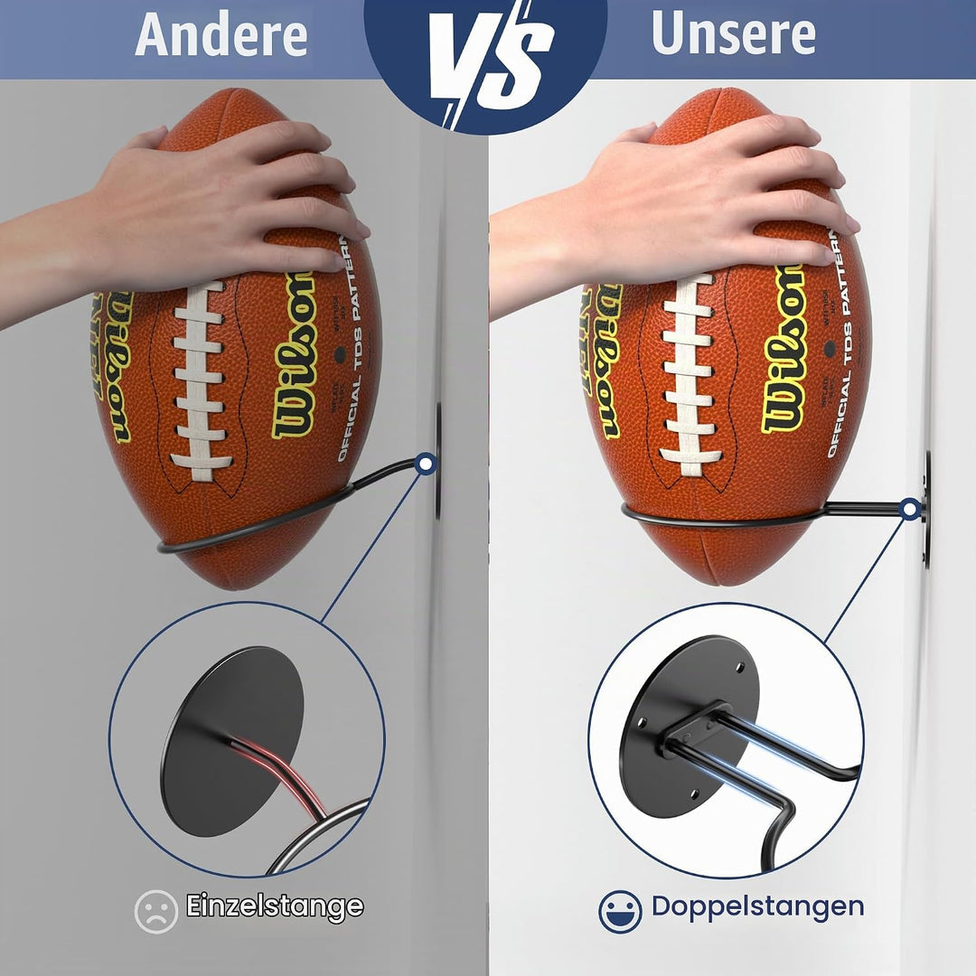 4er-Set Ball Display Halter Wandhalterung: Schwarzer Aufbewahrungsständer für Basketball, Rugby, Fus