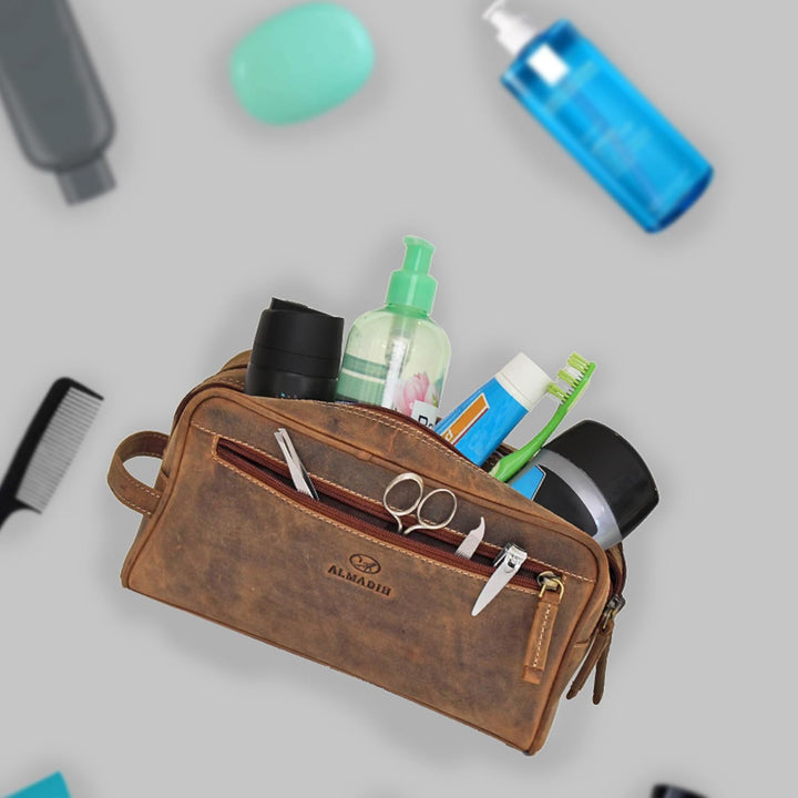 ALMADIH Leder Reisetasche Aiko + Kulturtasche Pietro BV - Weekender Handgepäck Freizeit Gym Fitness