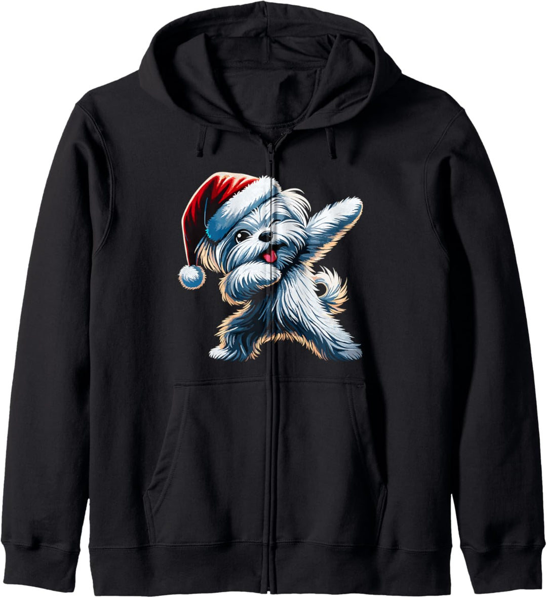 Weihnachten Malteser Hund Dabbing Dab Pose Weihnachtsmütze Kapuzenjacke