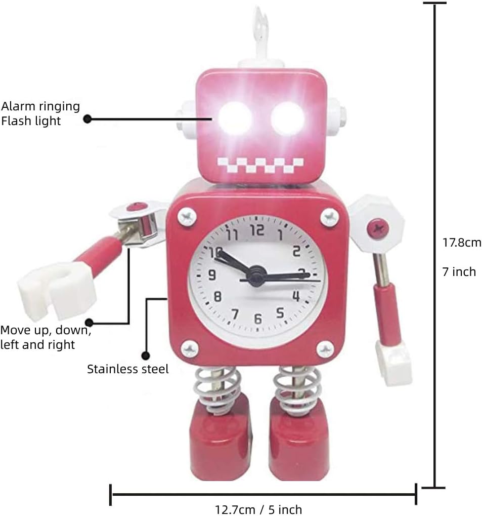 Diskary Roboter Wecker,Nicht tickende Wecker mit blinkenden Augen Lichtern und drehbarem Arm,Geschen