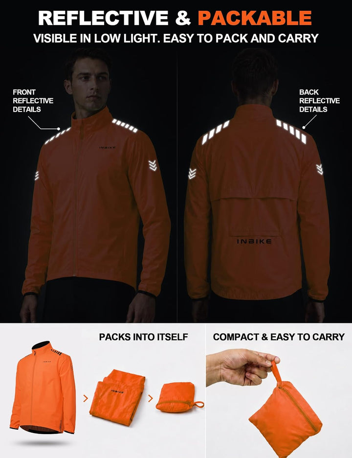 INBIKE Regenjacke Herren Leicht Fahrradjacke 10000 mmH₂O Wasserdichte Winddichte Outdoor Sport Jacke