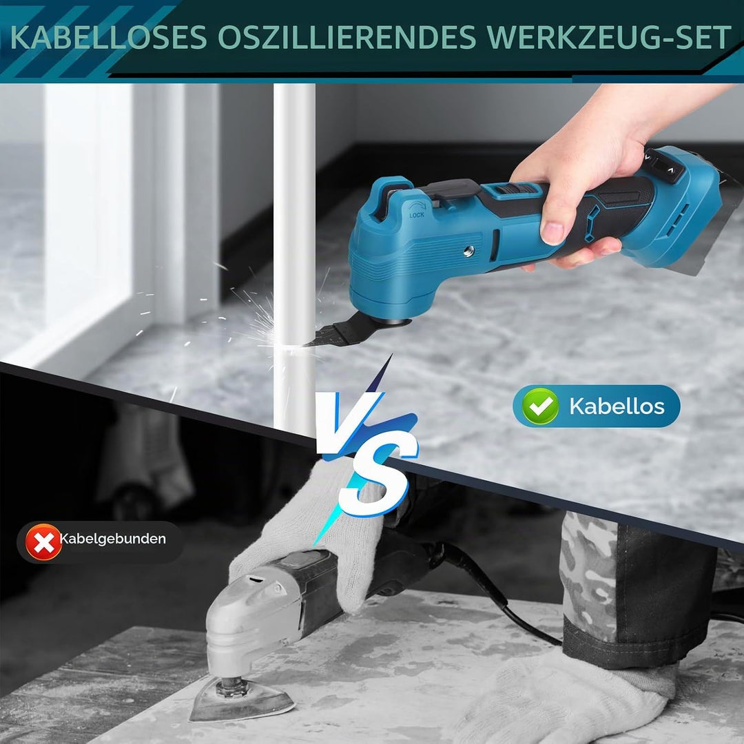 Akku Multifunktionswerkzeug, Multitool mit 6 Einstellbaren Geschwindigkeiten und bürstenlosem Motor,