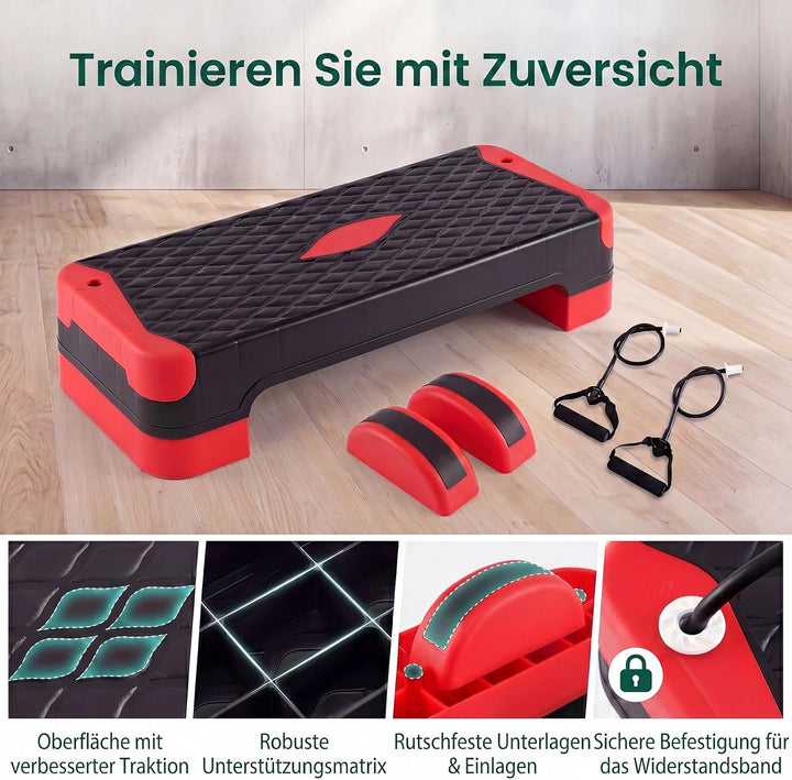 GYMAX Steppbrett, 4 Stufen Höhenverstellbar 10/14/15/19,5 cm | 3-in-1 Aerobic Stepbrett mit Balance