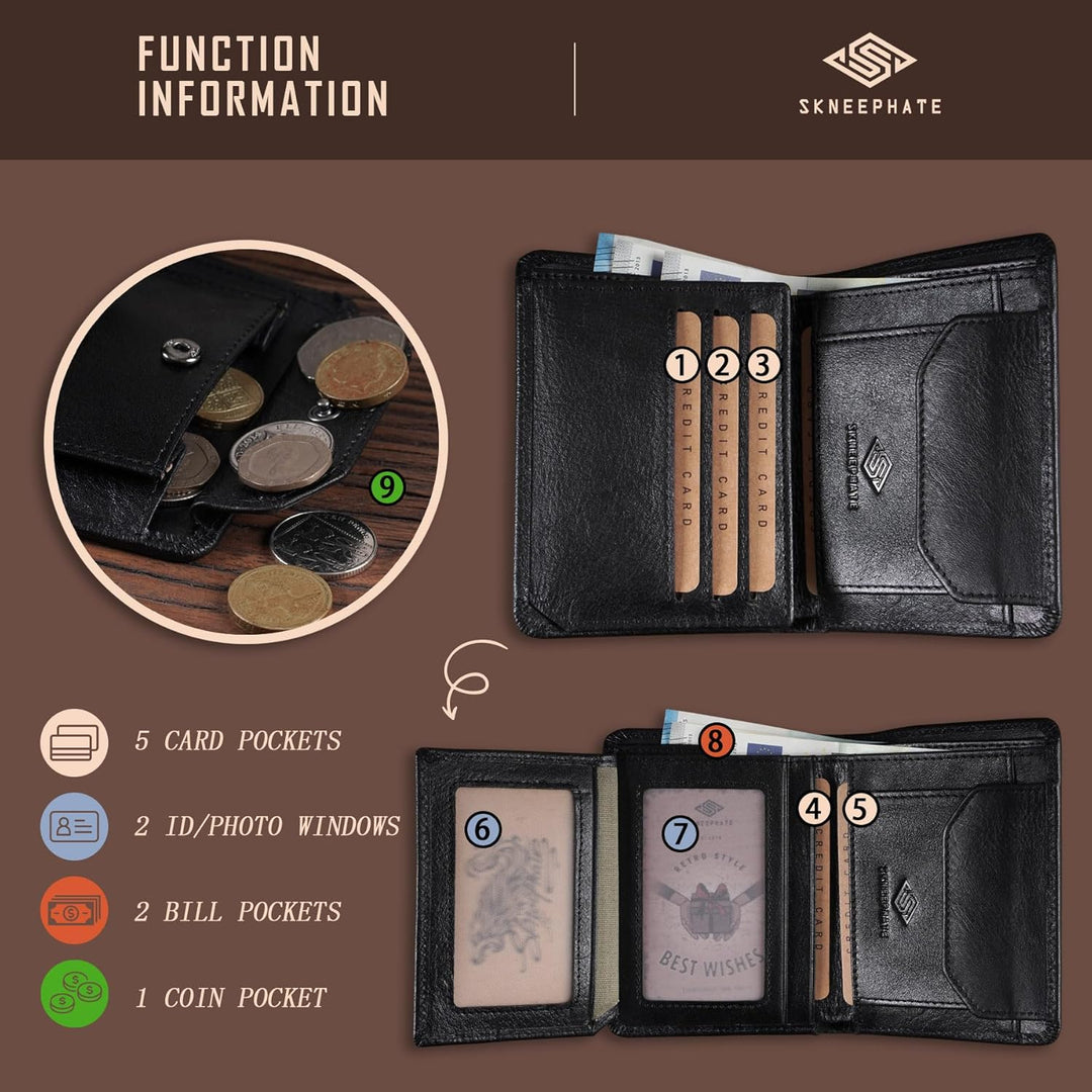 Wolf Geldbörse Herren Mit Münzfach,Portemonnaie Herren Leder,Portmonee RFID Schutz,Geschenk-Ideen Br
