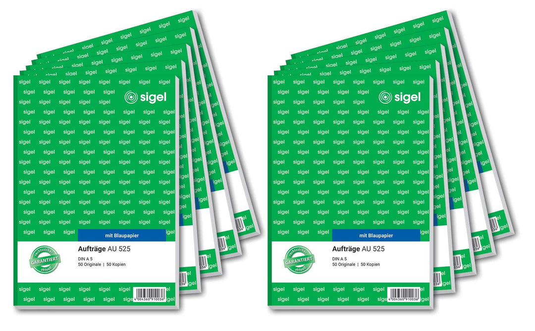SIGEL AU525/10 Auftragsbuch A5, 2x50 Blatt, 10er Pack 10 Stück, 10 Stück
