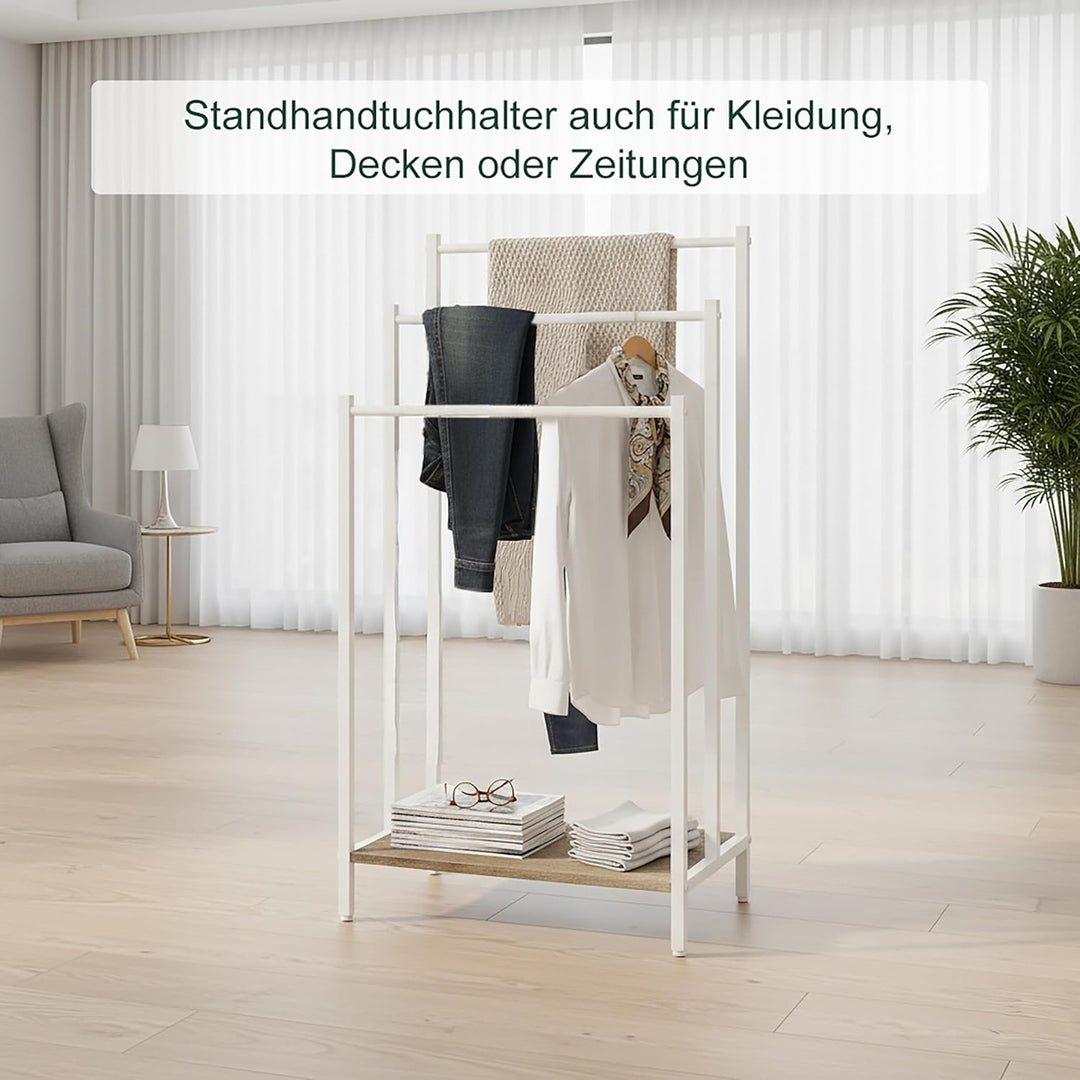 Relaxdays Handtuchständer mit Ablage, HxBxT: 81 x 43 x 28 cm, Holzoptik, 3 Stangen, stehender Handtu