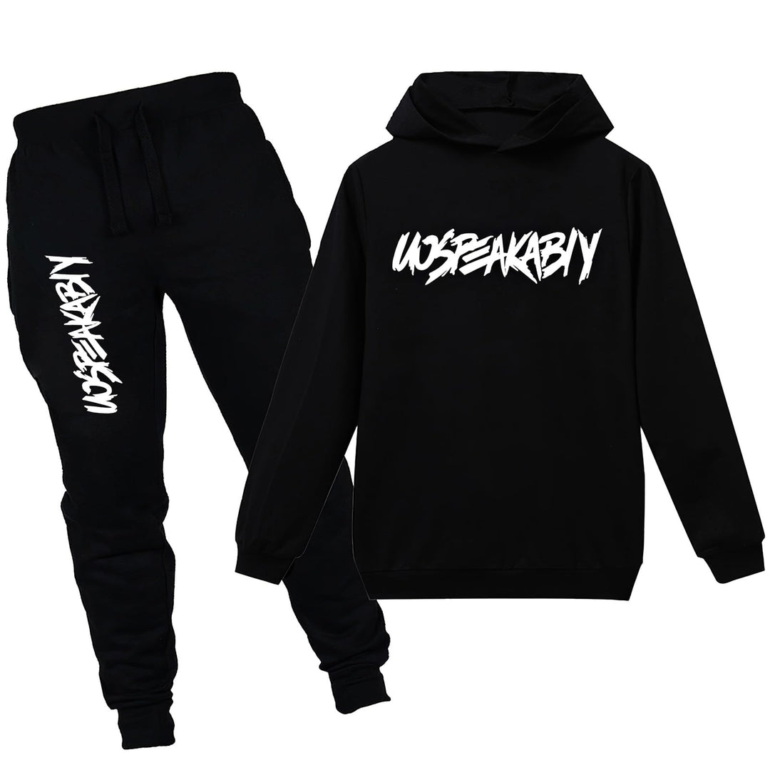 amropi Jungen Hoodie Trainingsanzug Sweatshirt Top und Hose Kleidungsset 2-15 Jahre 6-7 Jahre Schwar