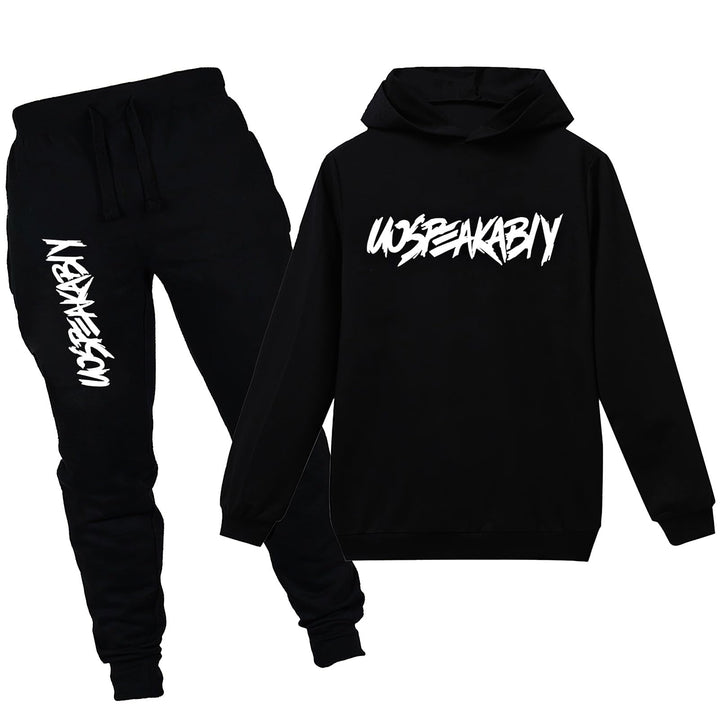 amropi Jungen Hoodie Trainingsanzug Sweatshirt Top und Hose Kleidungsset 2-15 Jahre 6-7 Jahre Schwar