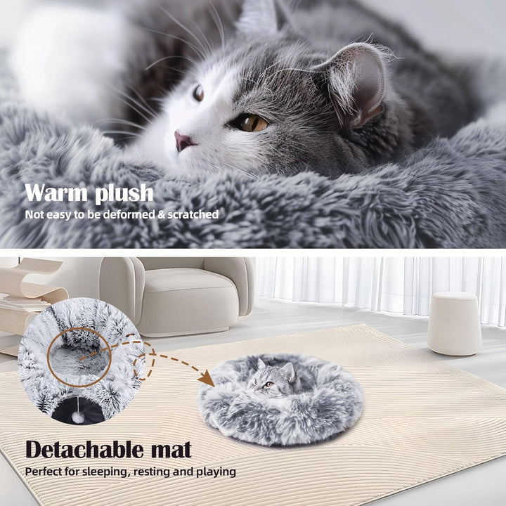 Odoland Katzentunnel grosse Katzenspielzeug mit Plüsch Katze Bett, Multifunktionales Faltbar Katzen