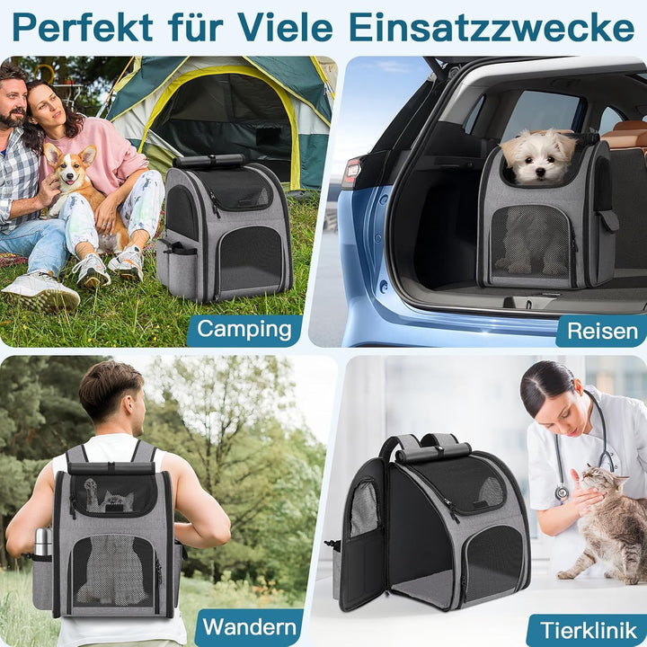 Hunderucksack bis 10kg, Haustier Rucksack mit Netzfenster, Faltbare Katzenrucksack Hunde Rucksack, A